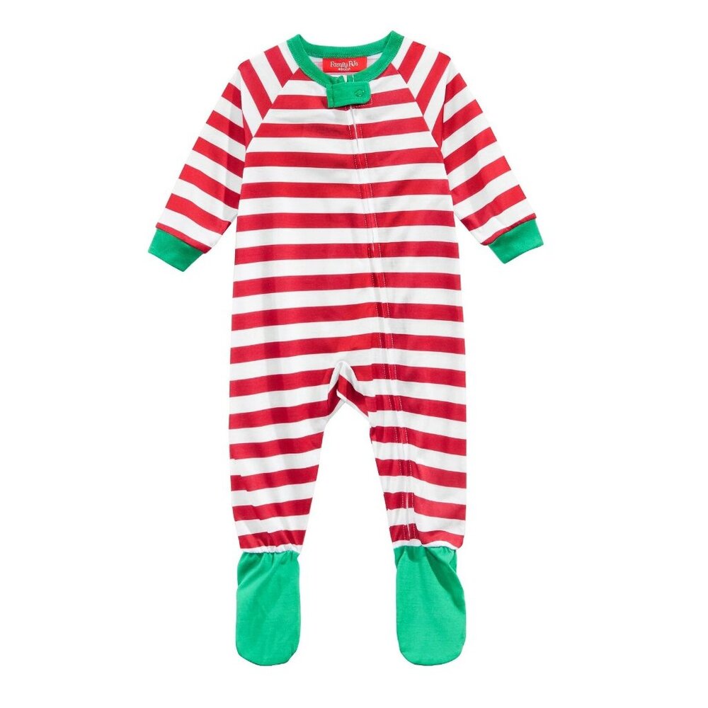 Family Pajamas Unisex Baby Boys or Girls Holiday Footed PJs, Red White Stripe